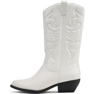 Soda RENO Womens Size 8.5 White Faux Leather 2" Heel Western Cowboy Boot Shoes
